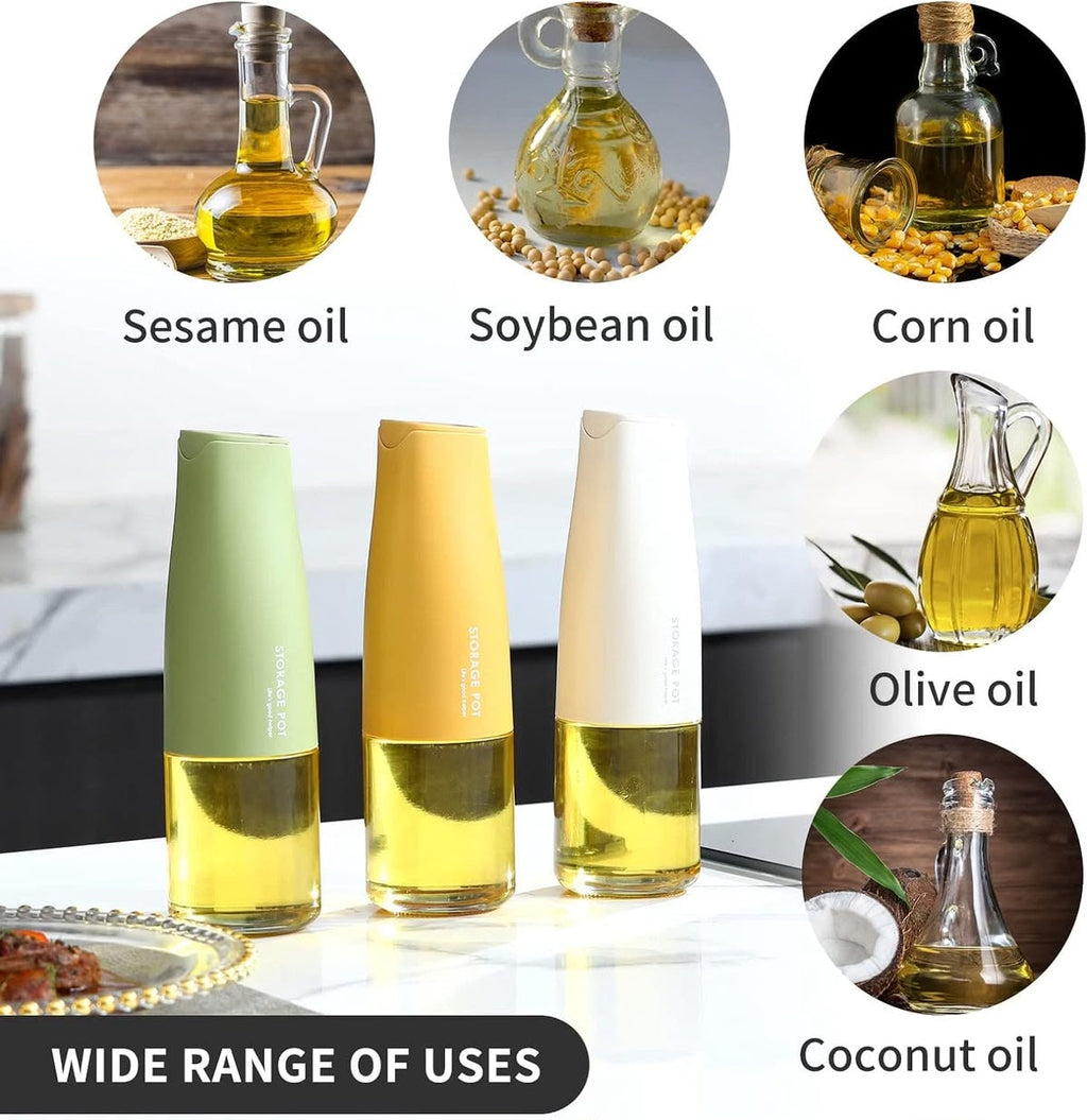 Automatic Opening and Closing Oil Pot for Kitchen-500ml/17oz Glass Olive Oil Dispenser Bottle Soy Sauce Vinegar Dispenser for BBQ Grill Frying (White)